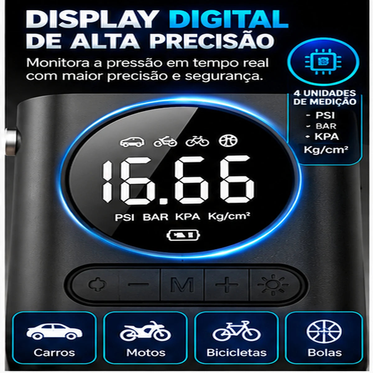 Portable Digital Tire Inflator 4000mAh — Wireless Air Compressor for Car, Bike & Motorcycle with Digital Display, USB-C Fast Charge & Built-in Flashlight