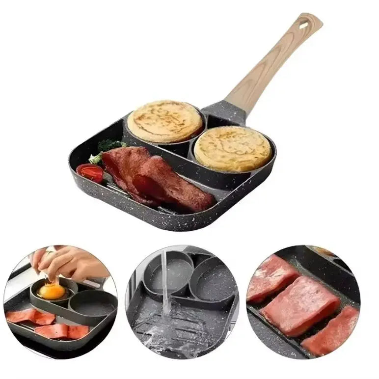 Nonstick 3-Section Frying Pan – 8 in (20 cm) Omelette Pan for Eggs, Bacon, Meat & Pancakes