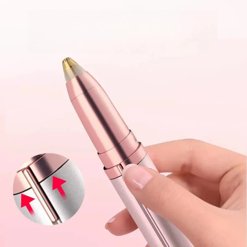 USB Rechargeable Precision Epilator Pen - Portable Painless Eyebrow & Nose Hair Trimmer with LED Light