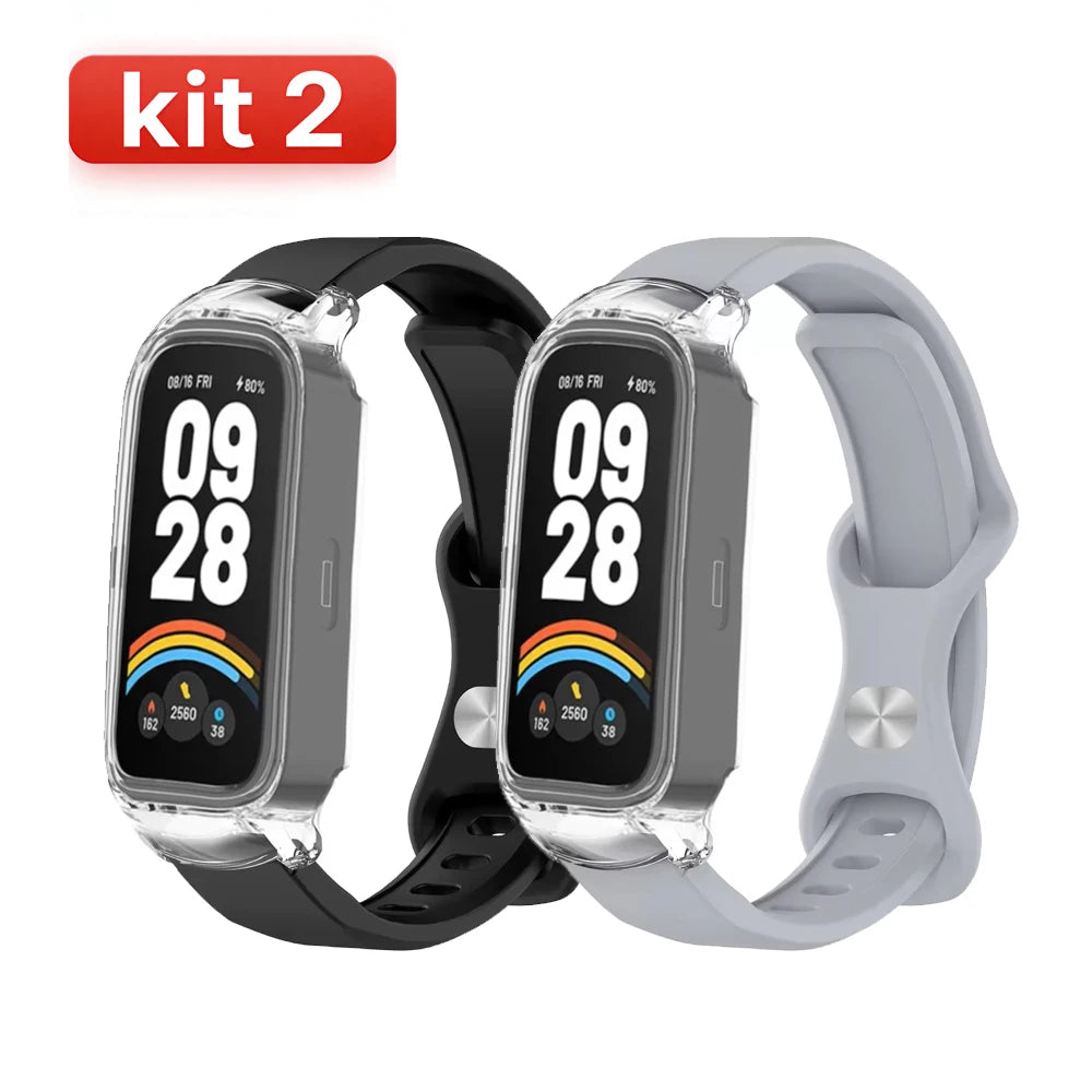 Silicone Watch Band and PC Protective Case for Smart Fitness Trackers - Unisex Replacement Strap