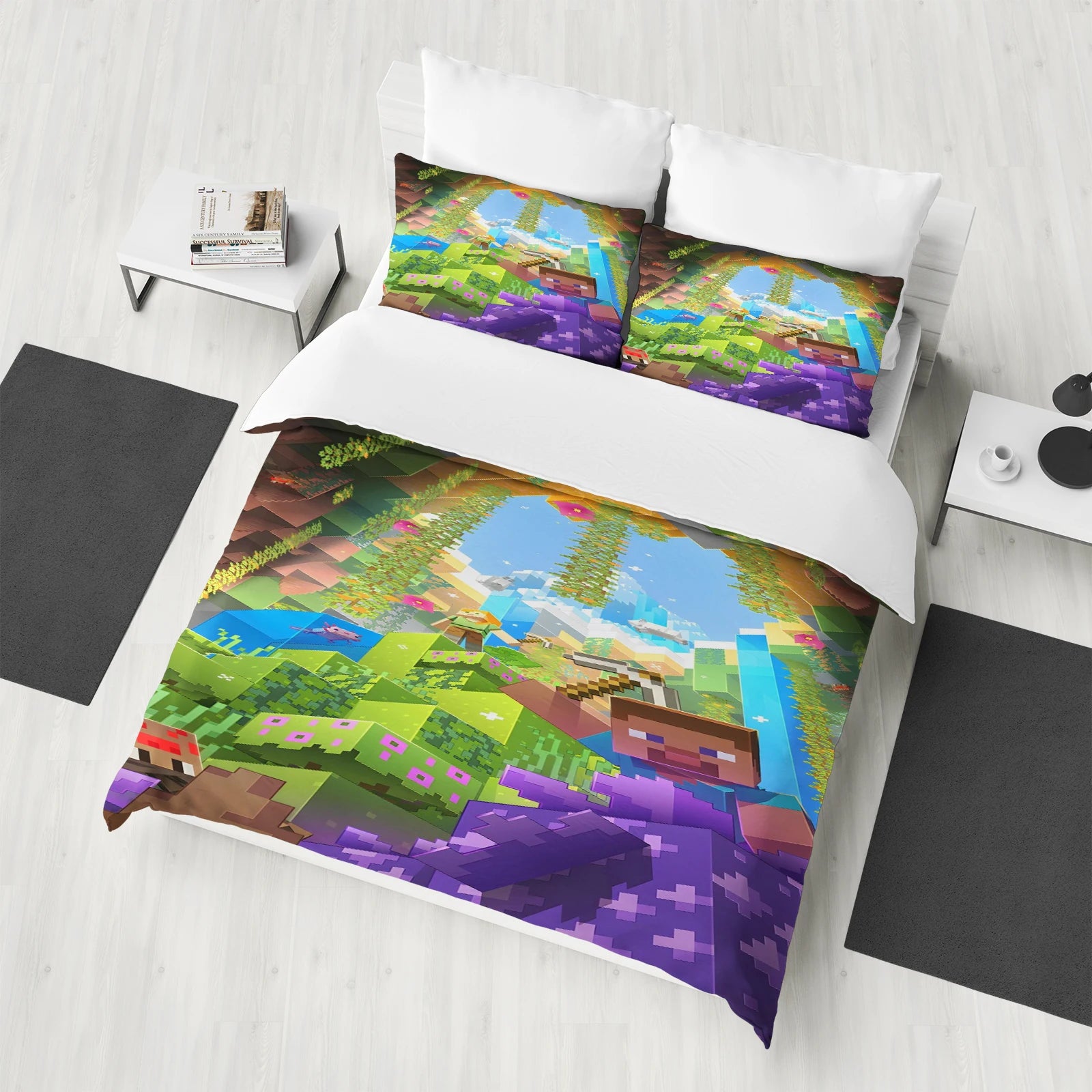 Anime Cartoon Printed Duvet Cover Set – 100% Polyester Quilt Cover + 2 Pillowcases (1.35 m / 4.5 ft / 53 in)