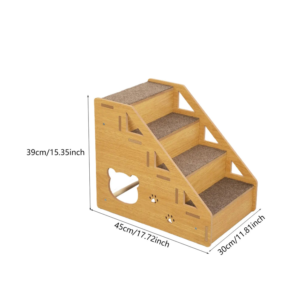 3-Step Wooden Pet Stairs with Non-Slip Carpet Ramp for Small Dogs & Cats to Reach Beds and Couches