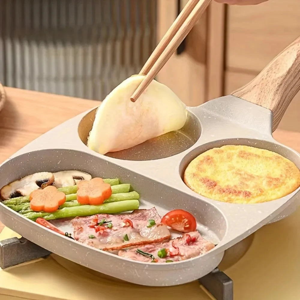 Nonstick 3-Section Frying Pan – 8 in (20 cm) Omelette Pan for Eggs, Bacon, Meat & Pancakes