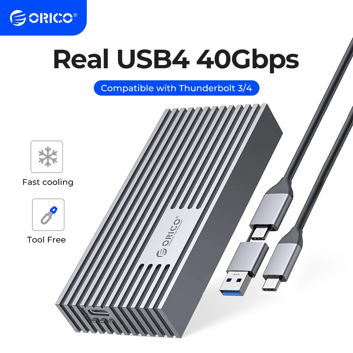USB4 40Gbps NVMe M.2 SSD Enclosure — USB-C External PCIe 3.0 x4 Case (Thunderbolt 3/4 Compatible)