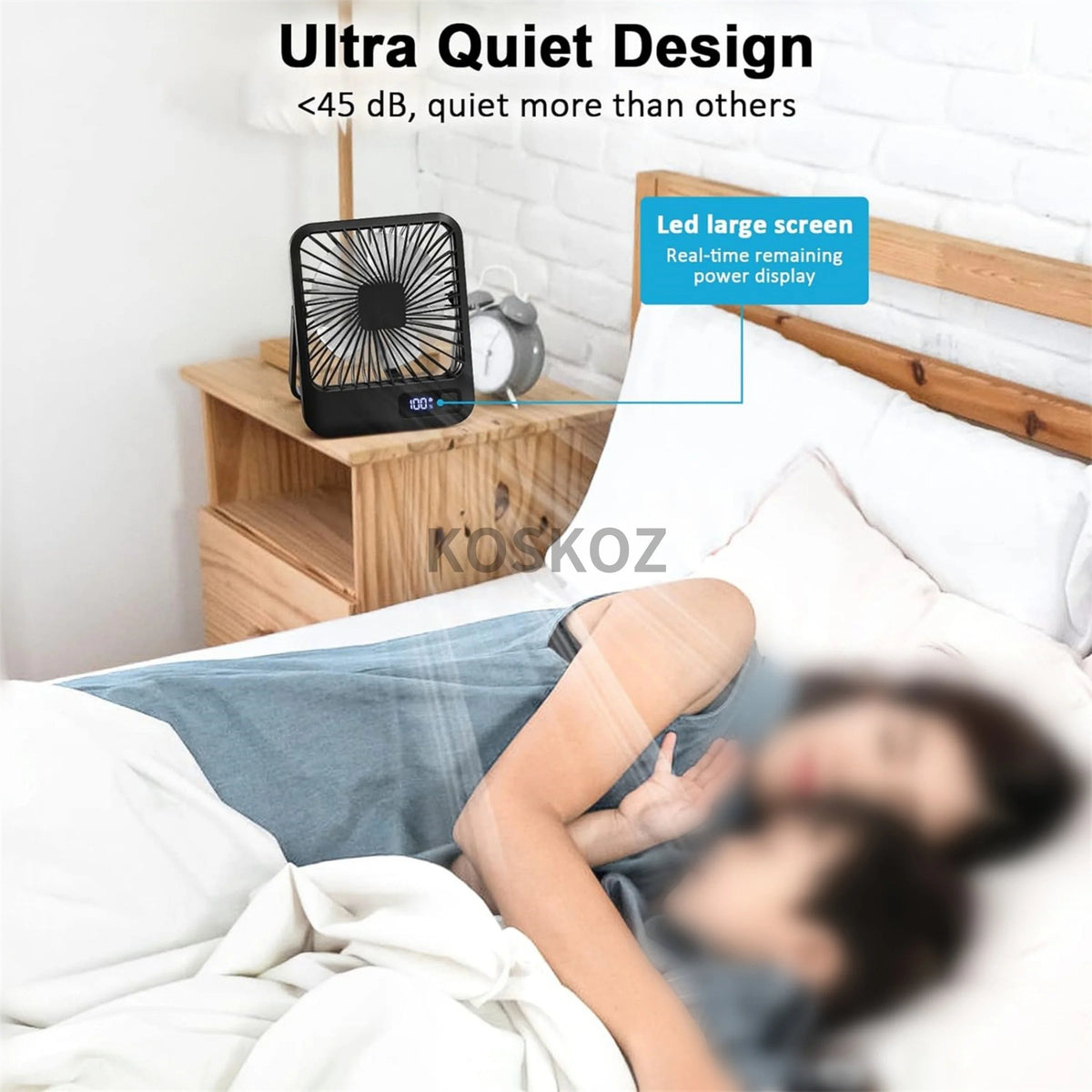 USB Rechargeable Portable Desk Fan — 180° Foldable Personal Table Fan, 5-Speed Quiet Fan with Battery Power Display