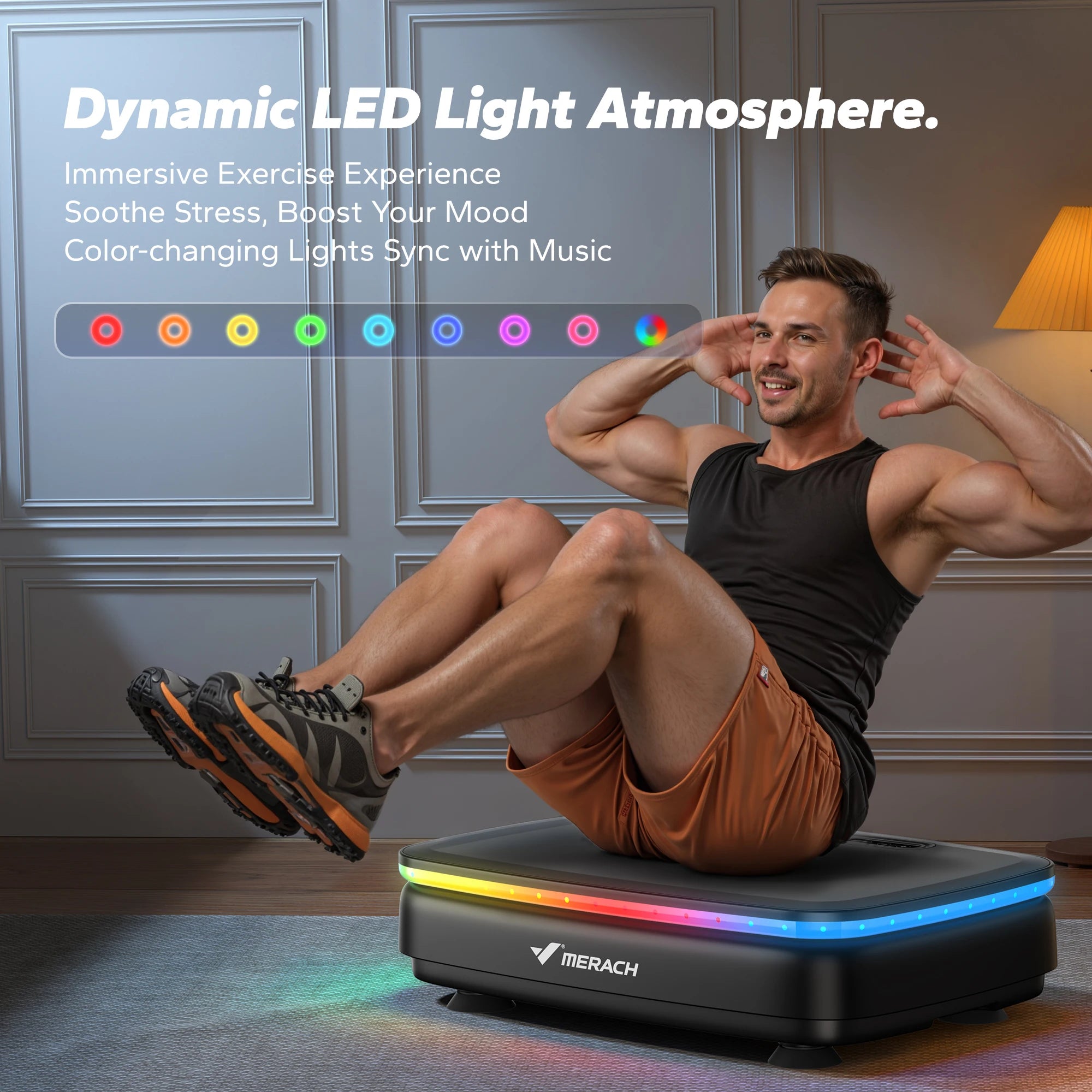 Whole Body Vibration Plate Machine with LED Lights & Bluetooth Speaker – 330 lb (150 kg) Capacity, 99 Speeds, Remote Control