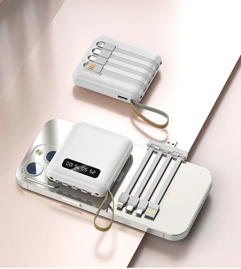 10,000mAh Portable Power Bank – Fast Charging, LED Digital Display, Built-in Cables & Flashlight