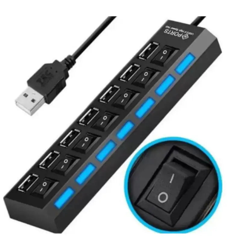 7-Port USB 2.0 Hub with LED Indicator for PC & Laptop