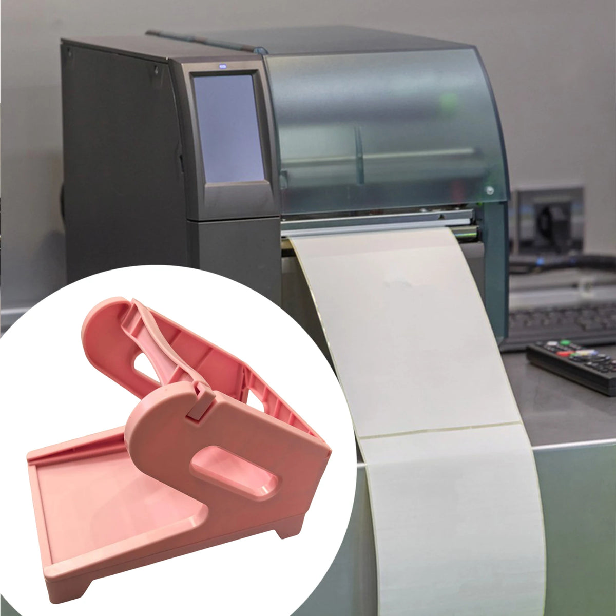 Compact Desktop Label Holder Stand for Thermal Roll and Fanfold Labels, Detachable Shipping Label Roll Holder for Office Warehouse Retail