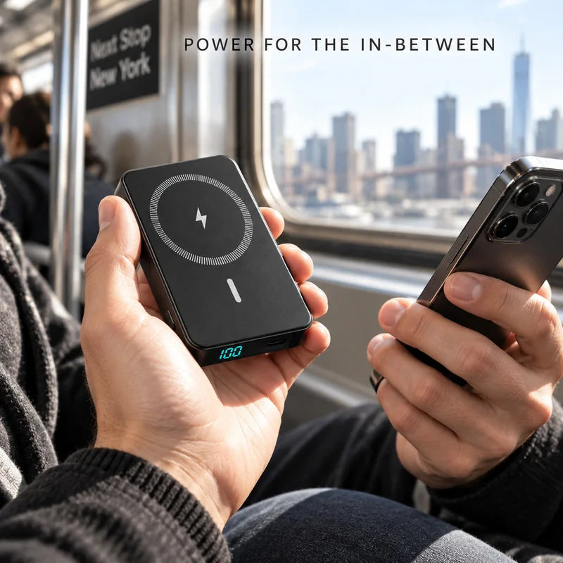 5000mAh Magnetic Card-Size Slim Power Bank Thin Portable USB-C Wireless Charger for Smartphones