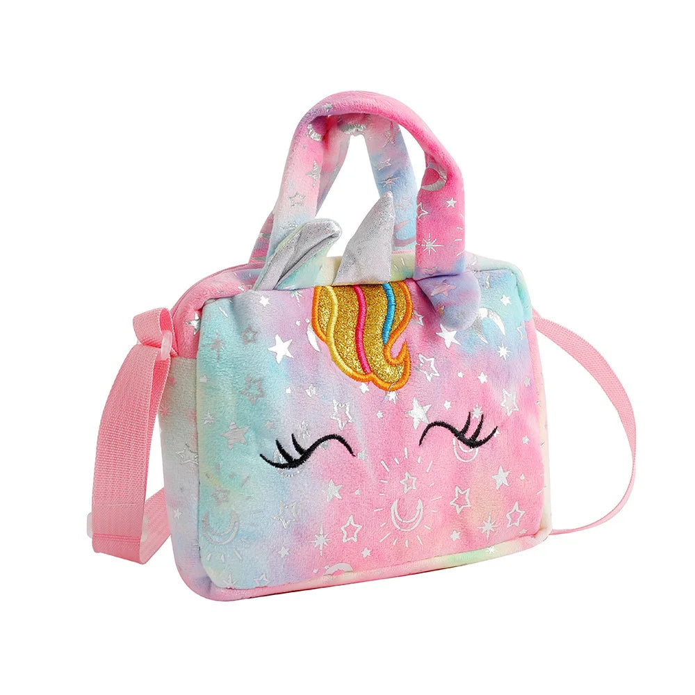 Plush Unicorn Tie-Dye Crossbody Bag for Girls Cute Shoulder Satchel