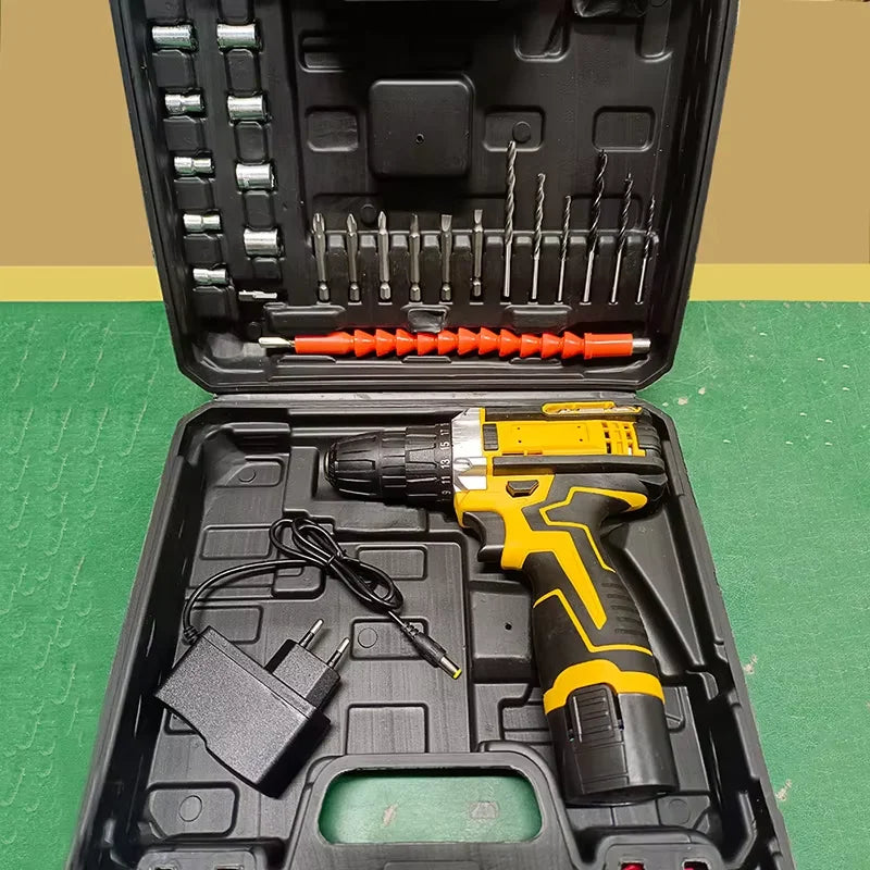 12V Cordless Lithium Drill & Screwdriver Kit with Accessory Case - Brushless Handheld Power Tool for Home DIY