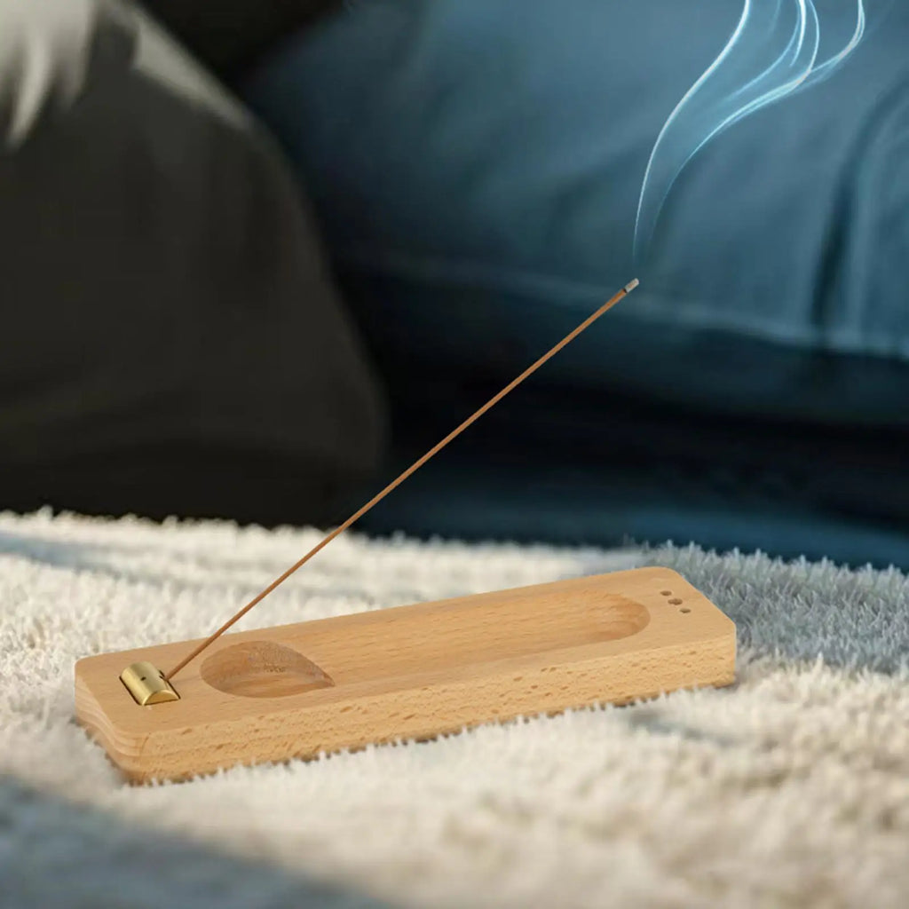 Palo Santo and Incense Holder - Wooden & Metal Desktop Burner for Sage, Incense Sticks & Candles, Tabletop Centerpiece for Meditation & Home Decor
