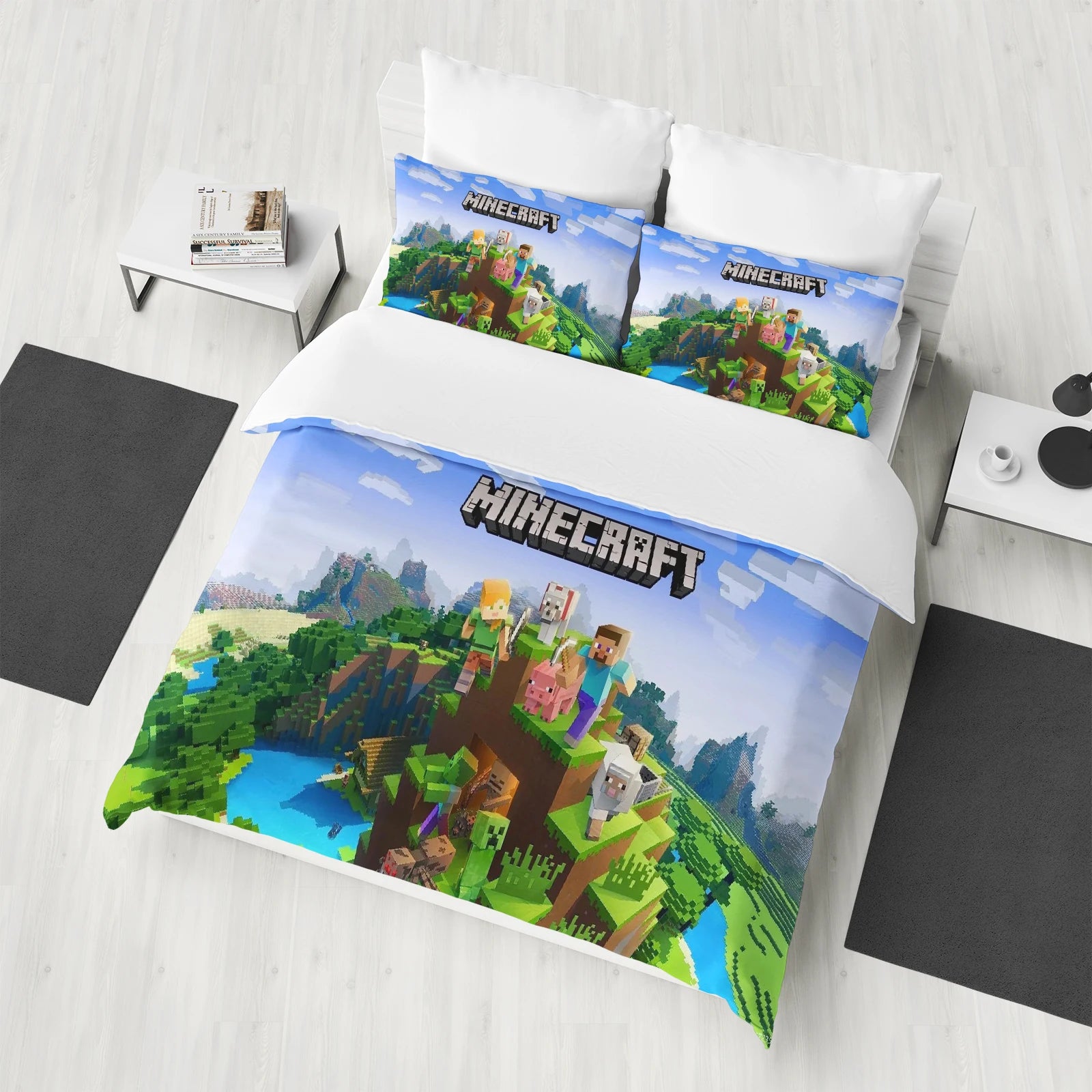 Anime Cartoon Printed Duvet Cover Set – 100% Polyester Quilt Cover + 2 Pillowcases (1.35 m / 4.5 ft / 53 in)