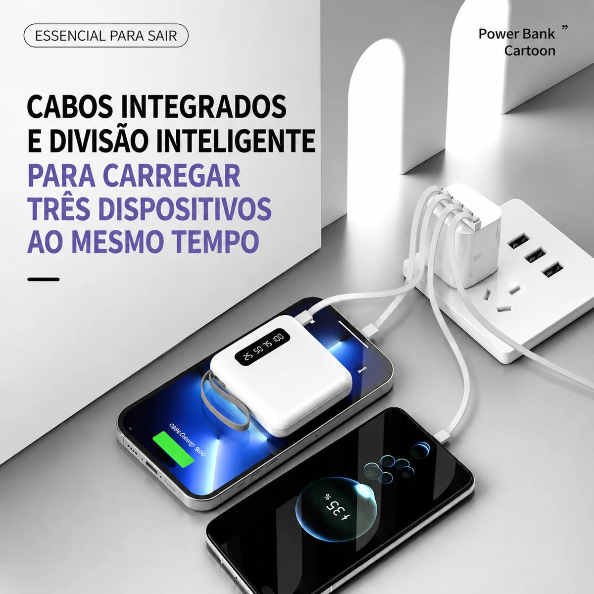 10,000mAh Portable Power Bank – Fast Charging, LED Digital Display, Built-in Cables & Flashlight