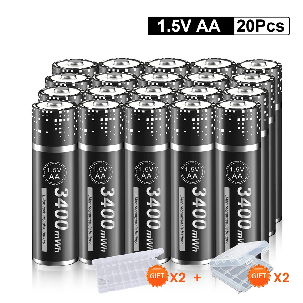 1.5V AA Rechargeable Li-ion Battery 3400mWh AA R6 Rechargeable Batteries (4-20 Pack) for Remote Control Toys