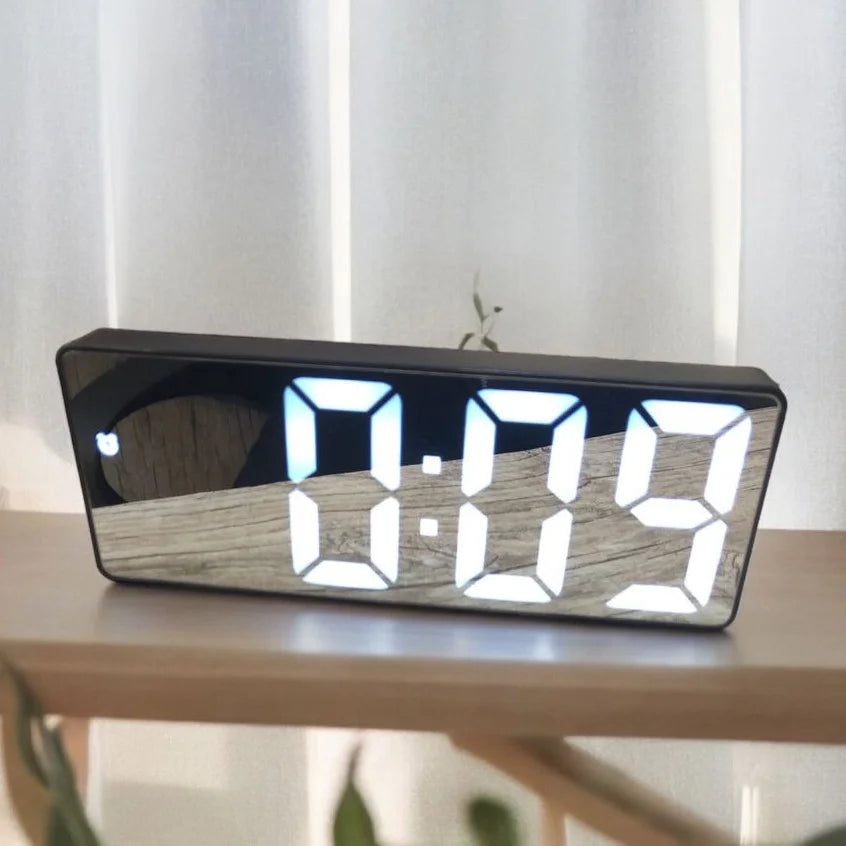 Black LED Digital Alarm Clock with Temperature Sensor, Loud Alarm & Large Display — USB/Battery Powered