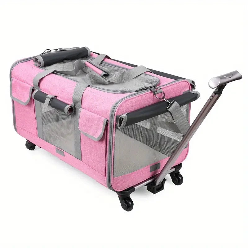 Extra Large Foldable Pet Trolley Carrier - Detachable Dog & Cat Travel Bag, 44 x 60 x 39 cm (17.3 x 23.6 x 15.4 in)