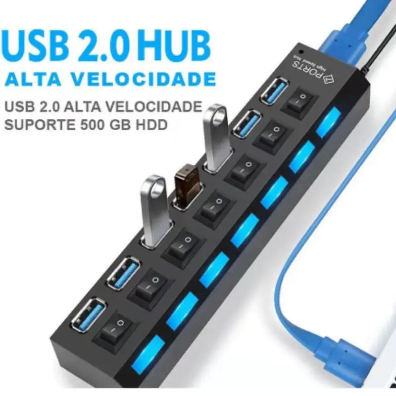 7-Port USB 2.0 Hub with LED Indicator for PC & Laptop