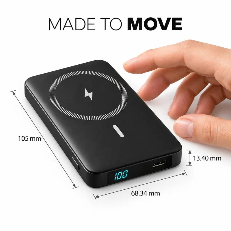 5000mAh Magnetic Card-Size Slim Power Bank Thin Portable USB-C Wireless Charger for Smartphones