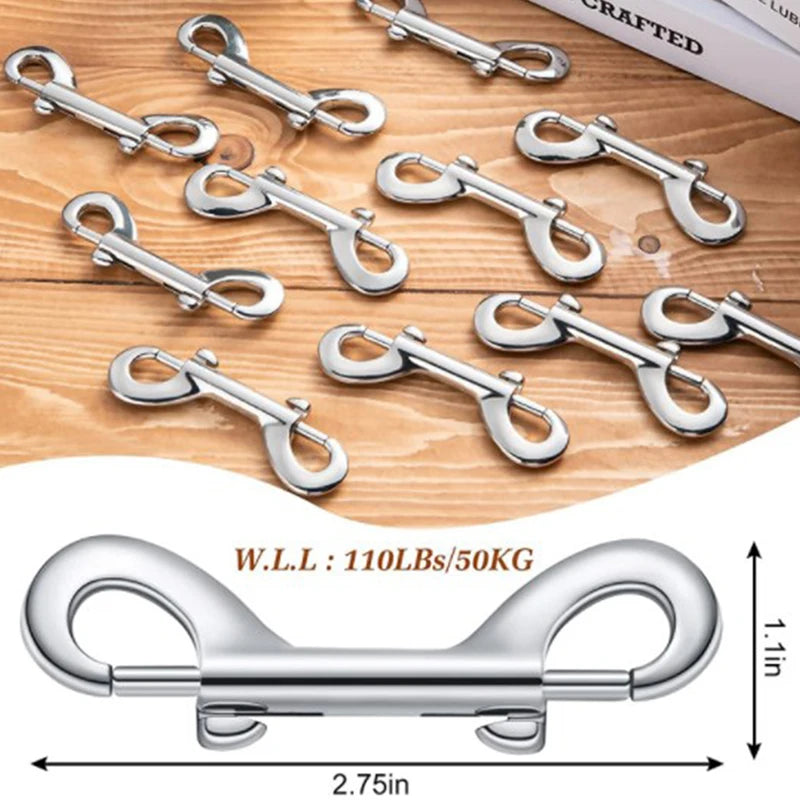 Double-Ended Bolt Snap Hook Heavy-Duty Nickel-Plated Metal Clip for Dog Leash, Horse Tack, Farm & Marine