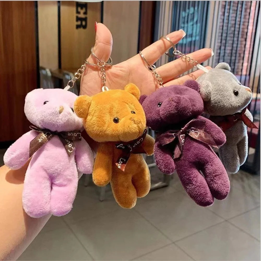 Cute Plaid Plush Bear Keychain Soft Teddy Keyring Christmas Gift