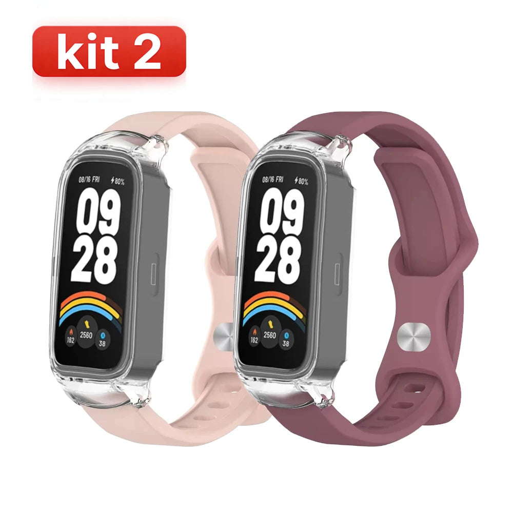Silicone Watch Band and PC Protective Case for Smart Fitness Trackers - Unisex Replacement Strap