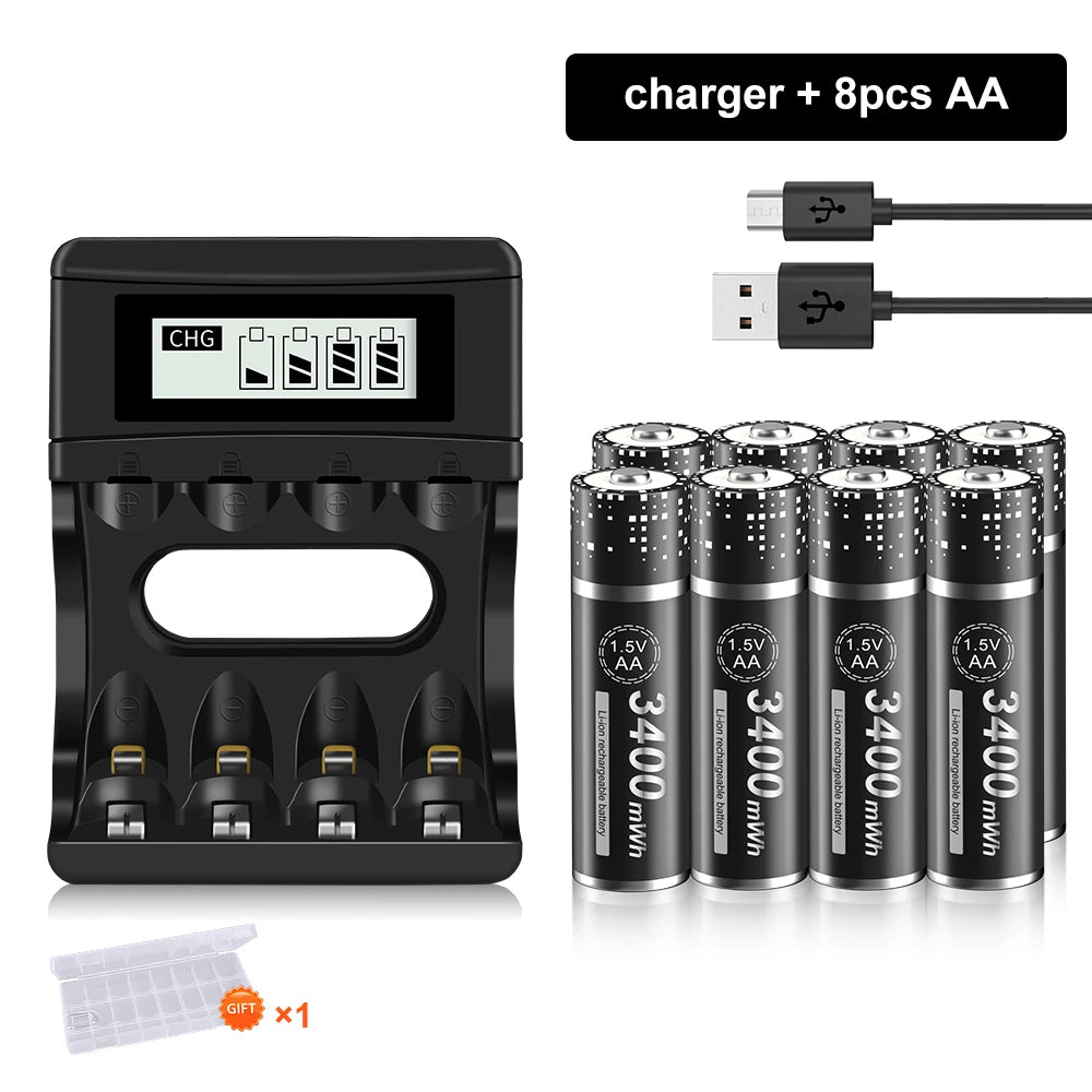 1.5V AA Rechargeable Li-ion Battery 3400mWh AA R6 Rechargeable Batteries (4-20 Pack) for Remote Control Toys