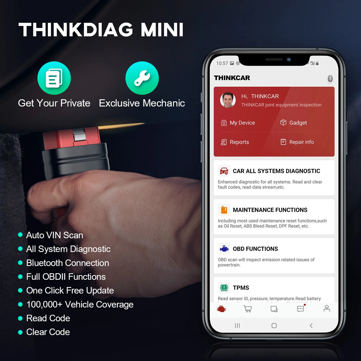 Mini OBD2 Bluetooth Car Diagnostic Scanner - Full-System Code Reader, Lifetime Free All-Car Diagnostics