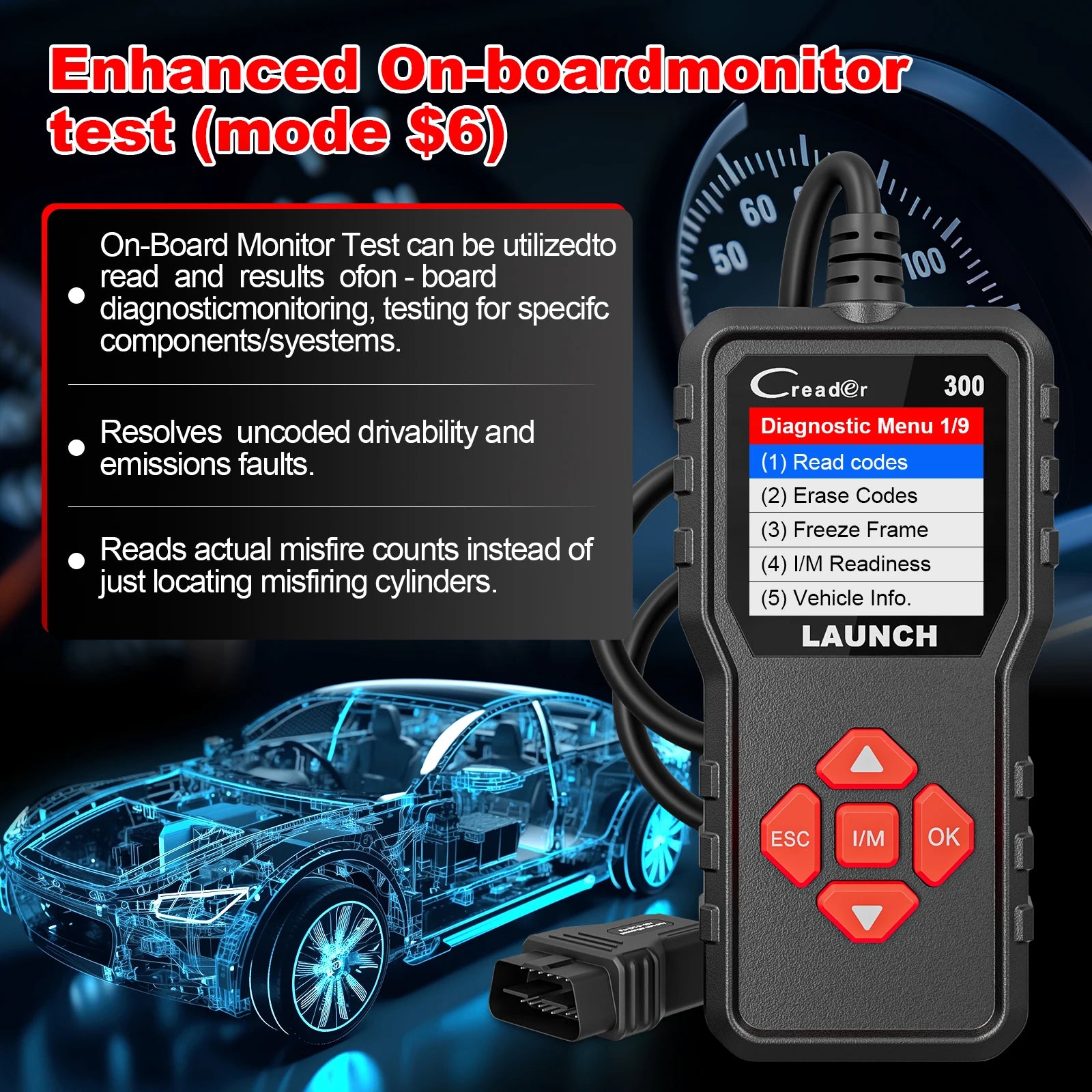 OBD2 Scanner CAN Auto Code Reader Diagnostic Tool – I/M Readiness, Engine & Battery Tester, Lifetime Free Updates