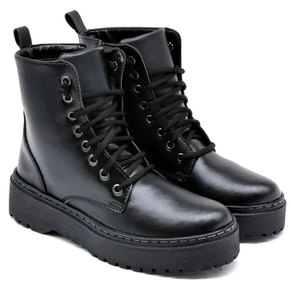 Women's Military-Inspired Lace-Up Ankle Boots with Side Zipper — Low Platform 1.2–2 in (3–5 cm), Rubber Sole, Round Toe