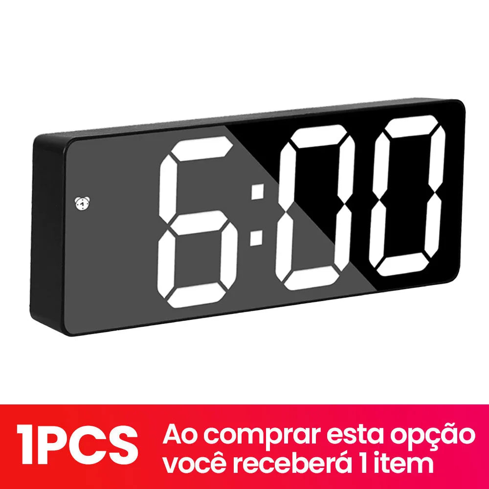 Black LED Digital Alarm Clock with Temperature Sensor, Loud Alarm & Large Display — USB/Battery Powered