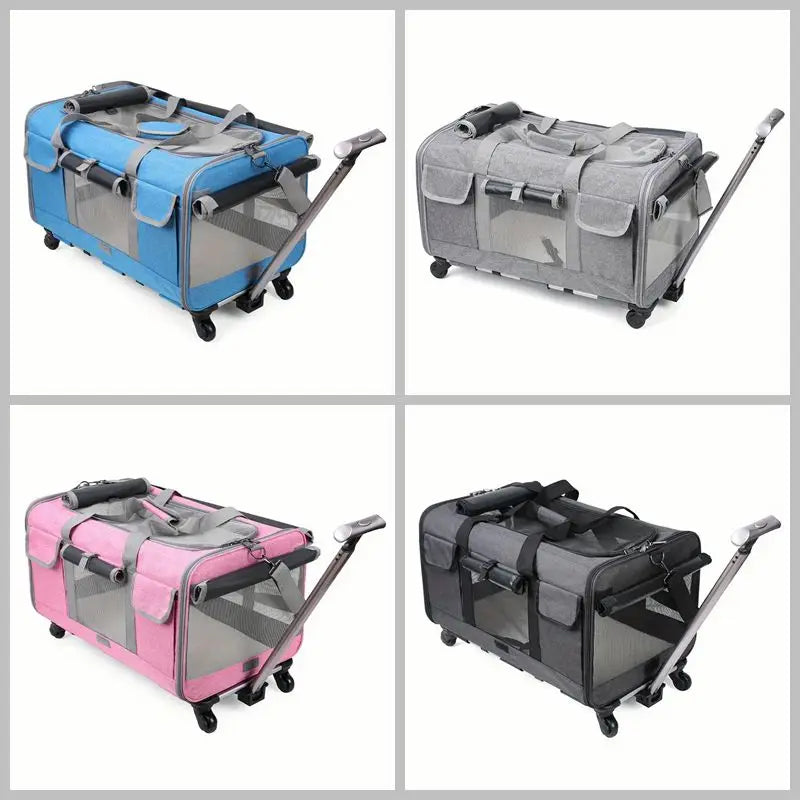 Extra Large Foldable Pet Trolley Carrier - Detachable Dog & Cat Travel Bag, 44 x 60 x 39 cm (17.3 x 23.6 x 15.4 in)