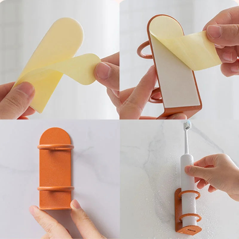 Wall-Mounted Punch-Free Electric Toothbrush and Razor Holder - Bathroom Toothbrush Organizer Shelf