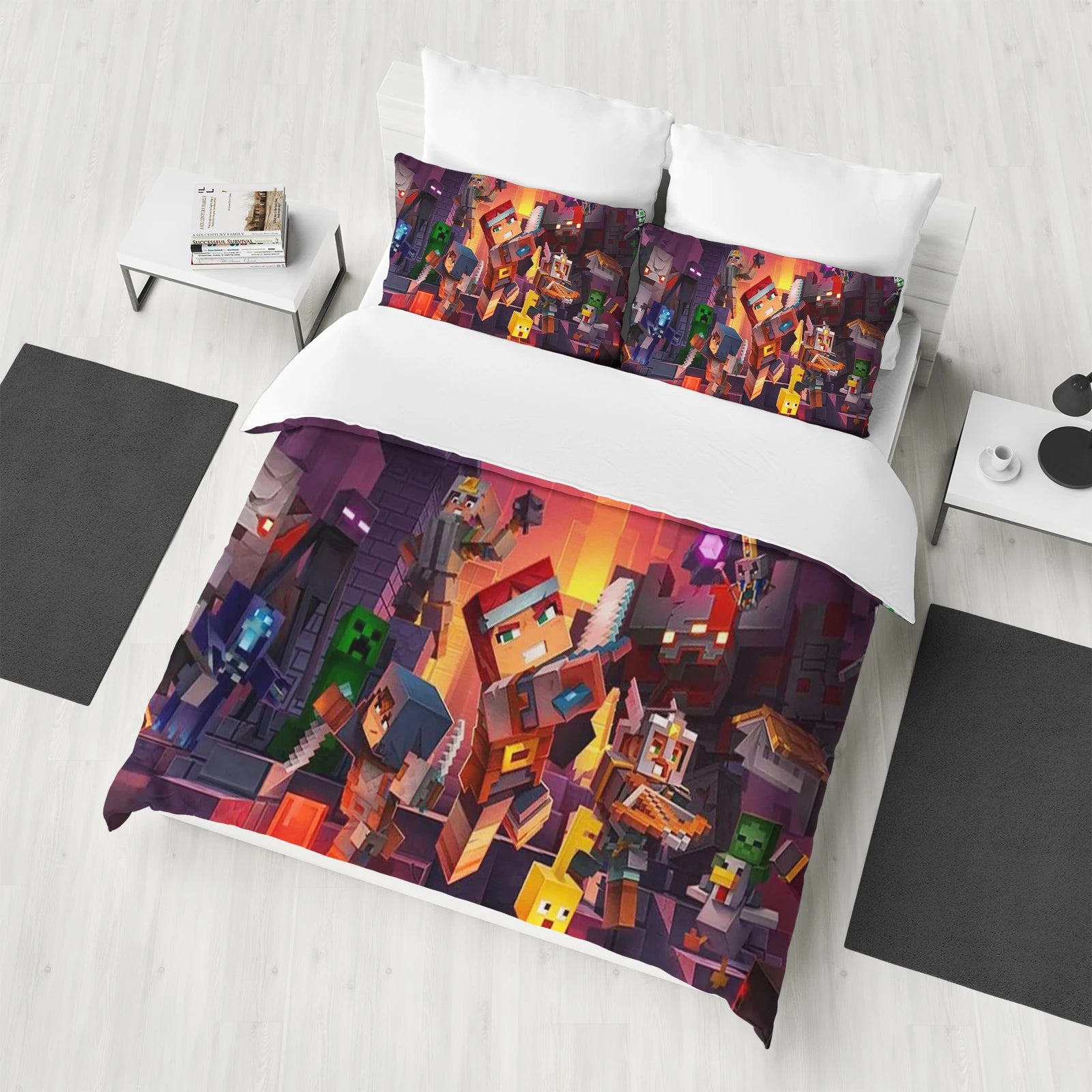 Anime Cartoon Printed Duvet Cover Set – 100% Polyester Quilt Cover + 2 Pillowcases (1.35 m / 4.5 ft / 53 in)