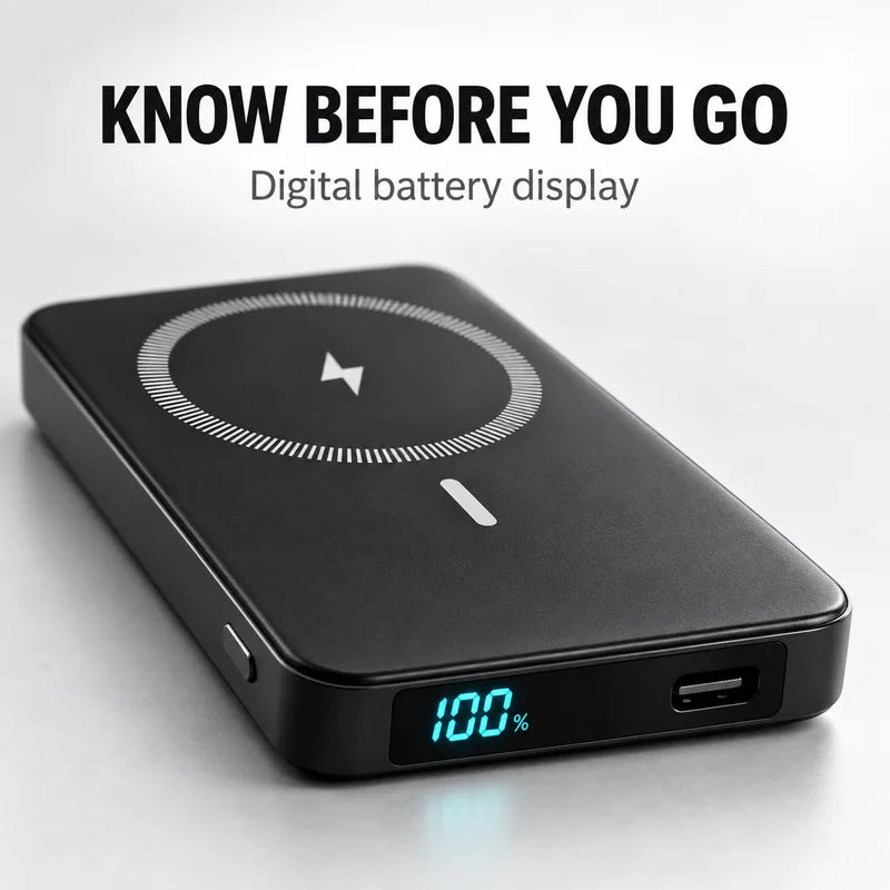 5000mAh Magnetic Card-Size Slim Power Bank Thin Portable USB-C Wireless Charger for Smartphones