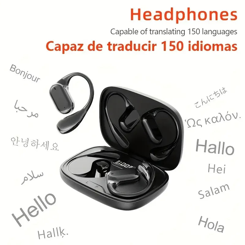 AI Translation Bluetooth Earphones — HD Audio, LED Battery Display, Touch Control & Charging Case for Sports & Commuting