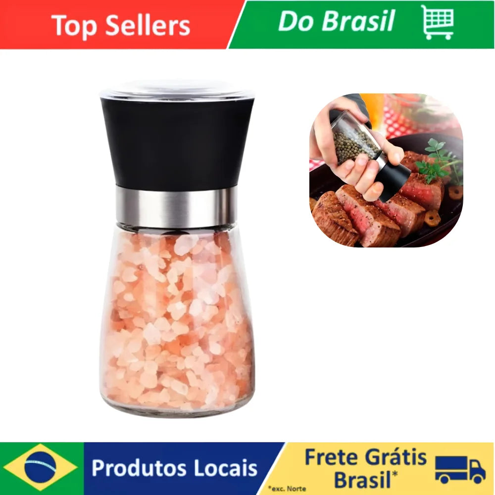 Adjustable Ceramic Spice Grinder Mill - Glass Bottle with Stainless Steel Accents, 13 cm (5.1 in) 170 g Capacity