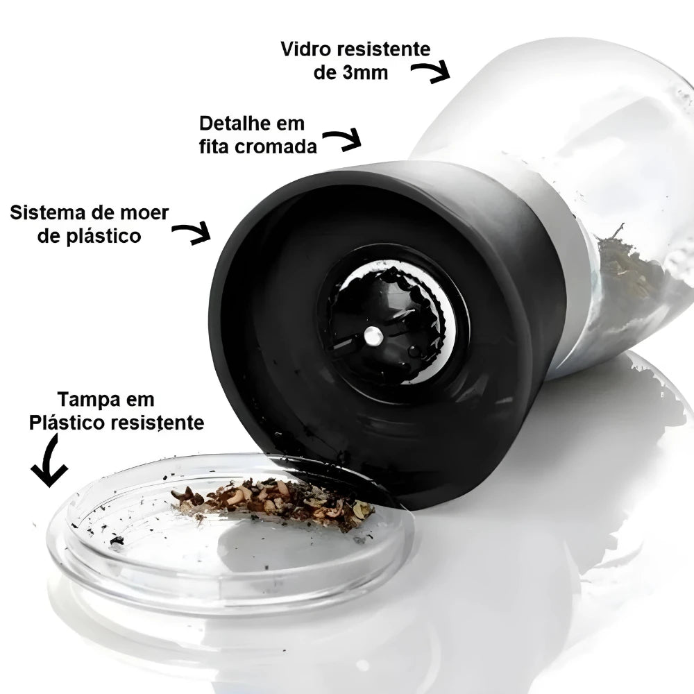 Adjustable Ceramic Spice Grinder Mill - Glass Bottle with Stainless Steel Accents, 13 cm (5.1 in) 170 g Capacity