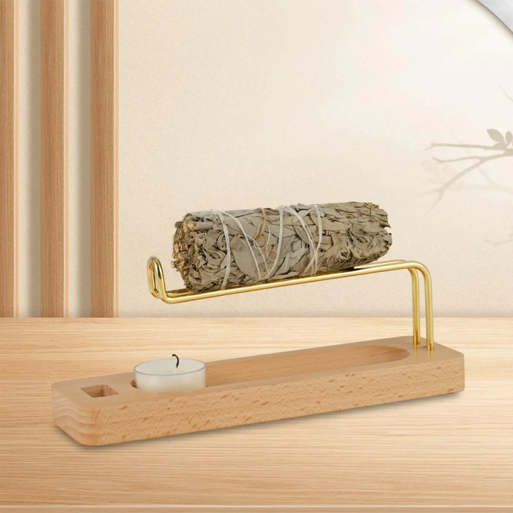 Palo Santo and Incense Holder - Wooden & Metal Desktop Burner for Sage, Incense Sticks & Candles, Tabletop Centerpiece for Meditation & Home Decor