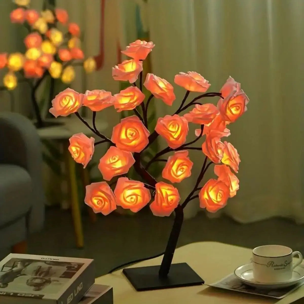 LED Rose Tree Lamp — DIY Branches Fairy Lights Night Light for Bedroom, Wedding & Valentine’s Day Decor, USB Table Lamp