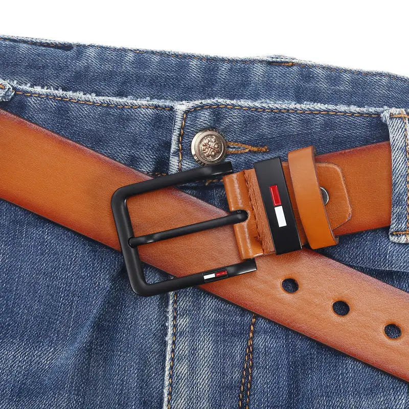 Men's PU Leather Belt with Alloy Square Pin Buckle - 47.2in (120cm) x 1.5in (3.8cm) | Business & Casual Waist Belt - Black Coffee Brown