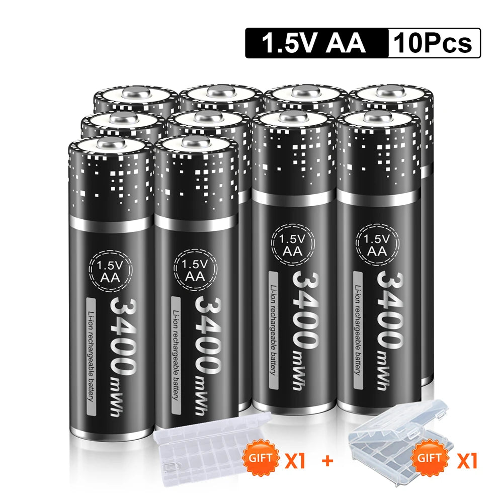 1.5V AA Rechargeable Li-ion Battery 3400mWh AA R6 Rechargeable Batteries (4-20 Pack) for Remote Control Toys