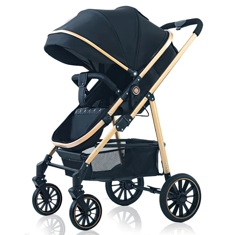 3-in-1 Luxury Baby Stroller Foldable Portable Travel Stroller with Aluminum Frame Reversible Lay-Flat Seat for Newborn