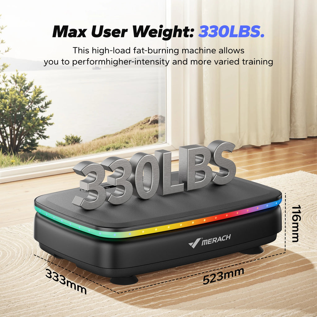 Whole Body Vibration Plate Machine with LED Lights & Bluetooth Speaker – 330 lb (150 kg) Capacity, 99 Speeds, Remote Control
