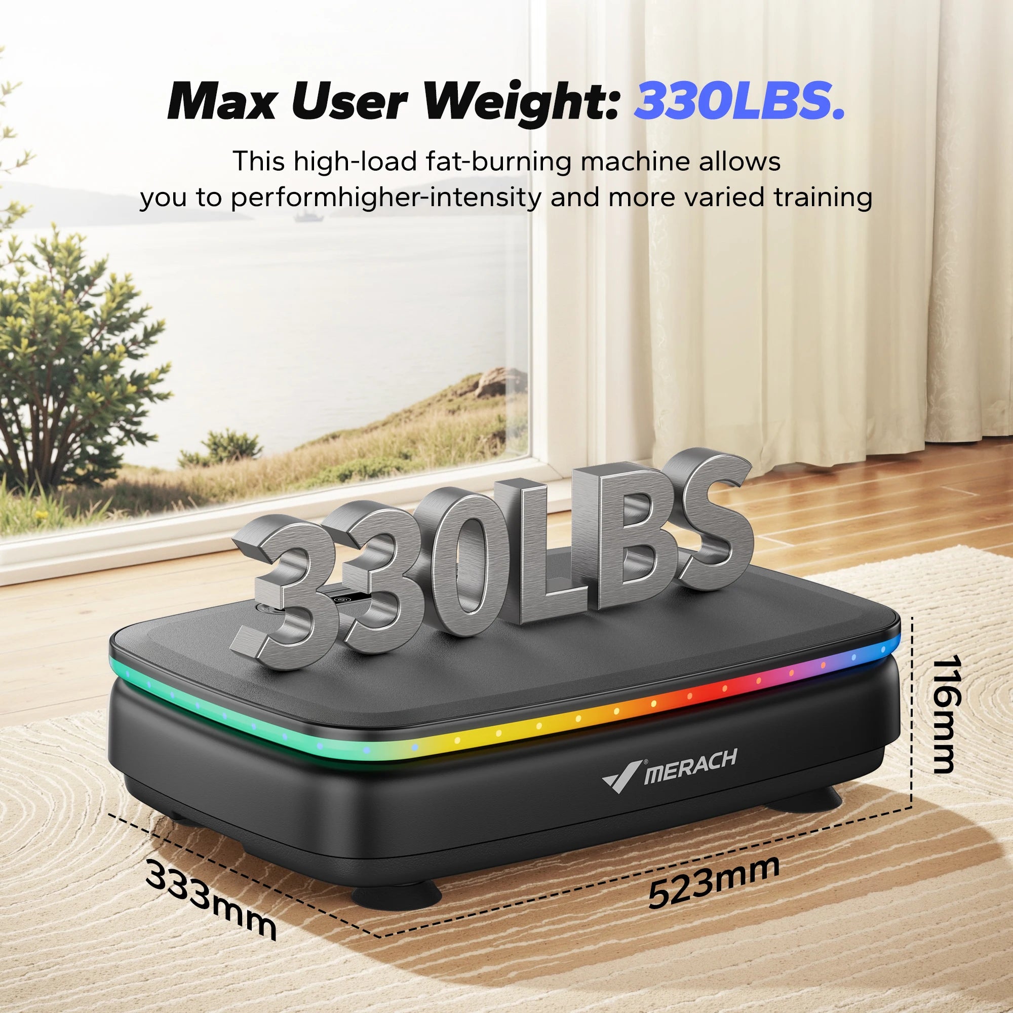 Whole Body Vibration Plate Machine with LED Lights & Bluetooth Speaker – 330 lb (150 kg) Capacity, 99 Speeds, Remote Control