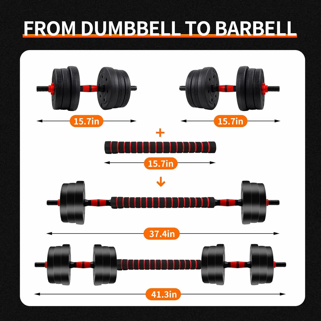 Adjustable Dumbbell to Barbell Set 5–44 lb (2.5–20 kg) Anti-Slip Grip Home Gym