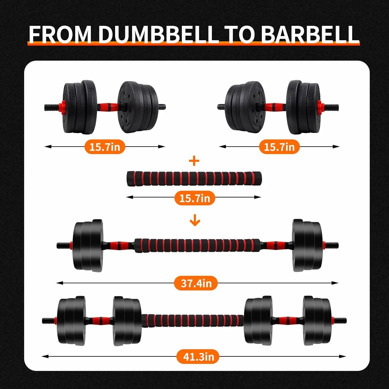 Adjustable Dumbbell to Barbell Set 5–44 lb (2.5–20 kg) Anti-Slip Grip Home Gym