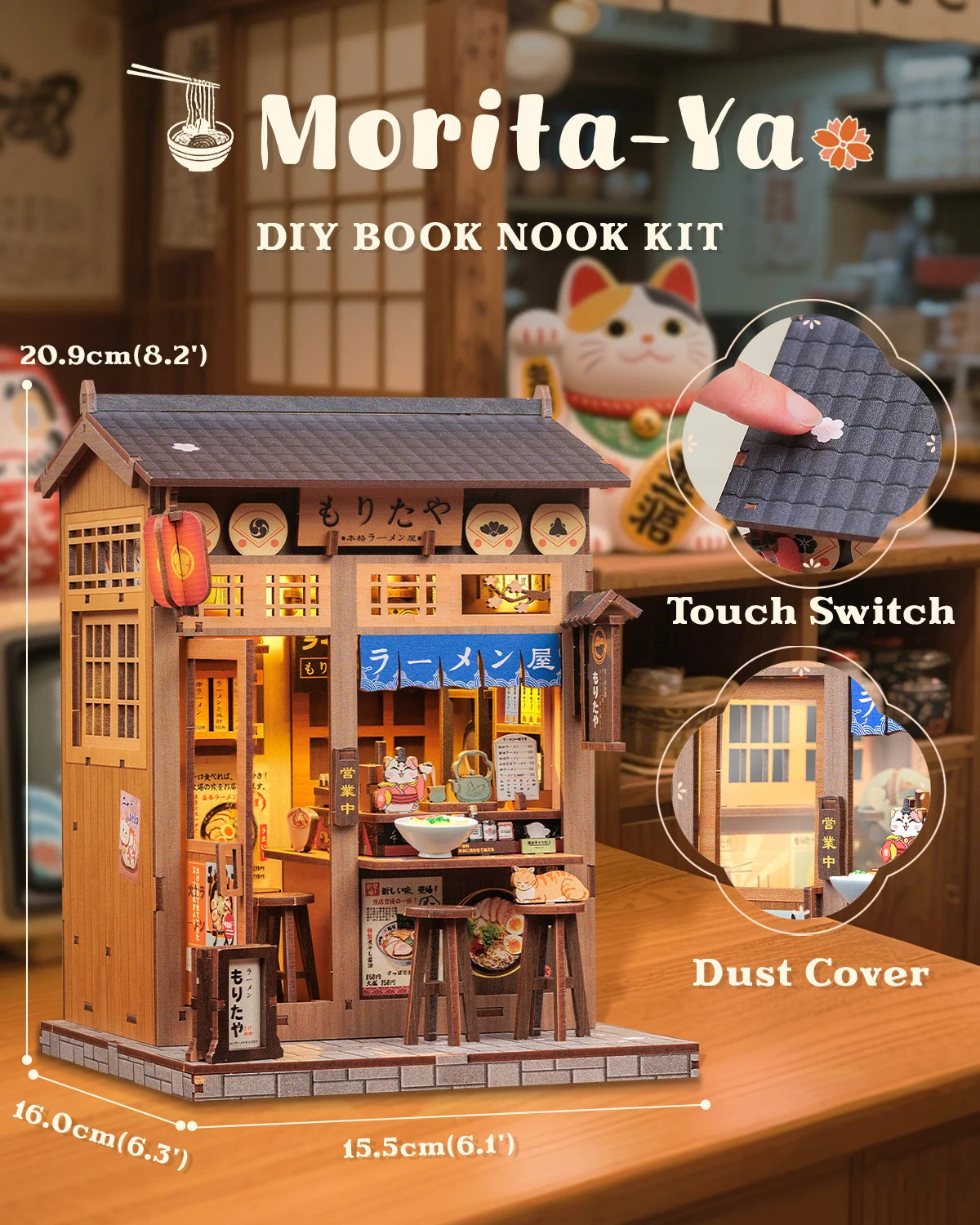 240-Piece Japanese Ramen Shop Book Nook Kit DIY Miniature Wooden Dollhouse 3D Bookshelf Decor Gift
