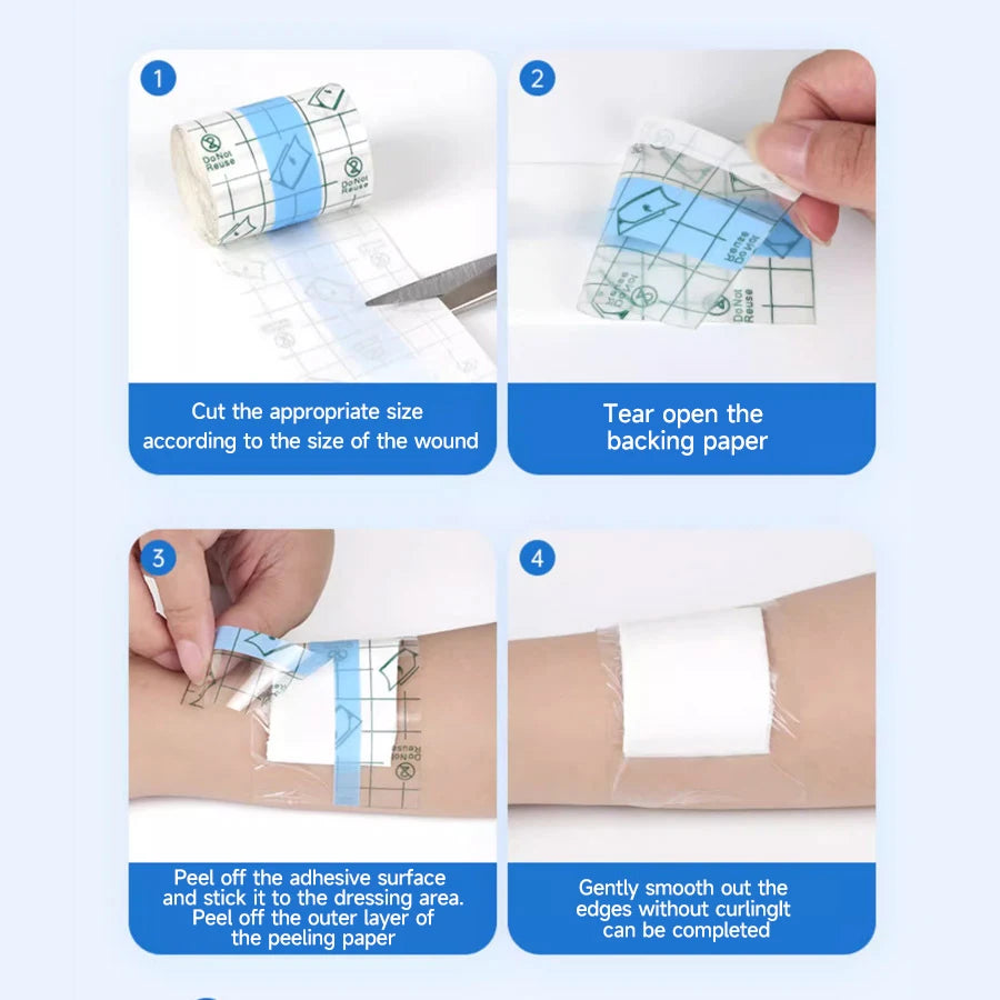 Waterproof Stretch Adhesive Bandage Clear Transparent Dressing Film for Tattoos, Shower & Swim — Disposable Cut-to-Fit
